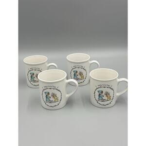 Vintage Precious Moments HAPPY HOLLY DAYS Coffee Mug Cups 1994 Lot Of 4